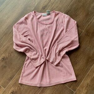 pink and white striped blouse
